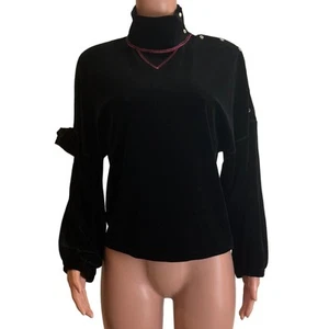 Sonia Rykiel Velour Snap Pullover Jacket Womens M Black Pink Crystal Logo Bow - Picture 1 of 14