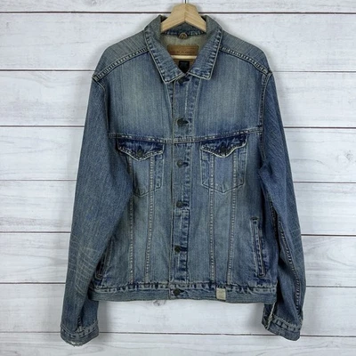 Chaqueta de mezclilla envejecida de colección Abercrombie & Fitch Trucker para hombre 432-5J talla XL Foto 1 de 4