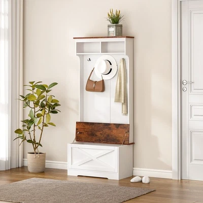 70.87” Versatile Hall Tree with Bench & Storage: 5 Hooks Cabinet for Entryways - Imagem 1 de 4