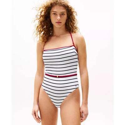 Tommy Hilfiger | NWT The Sofia Capsule Bandeau Belted Swimsuit Navy White Stripe - Image 1 of 4