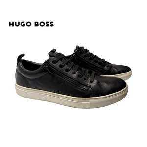 HUGO BOSS Futurism Tenn Sneakers Uomo 10 Nero Pelle Zip Laterale Buone Condizioni - Foto 1 di 11