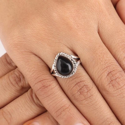 Natural Black Tourmaline Gemstone 925 Sterling Silver Boho Jewelry Handmade Ring - Image 1 of 4