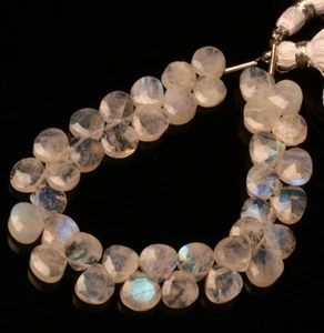 Natural Rainbow Fire Moonstone 7 mm Size Faceted Heart Shape Beads 6" Strand - Picture 1 of 7