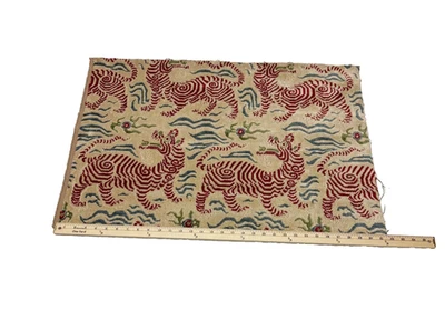 CLARENCE HOUSE SMALL TIBET DRAGON CINNABAR VELVET FABRIC REMNANT 22" LONG X 31"W - Image 1 of 4