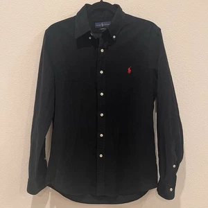 Camisa Polo Ralph Lauren Manga Larga Calce Ajustado Pana Abotonada Azul Marino Talla M - Imagen 1 de 7