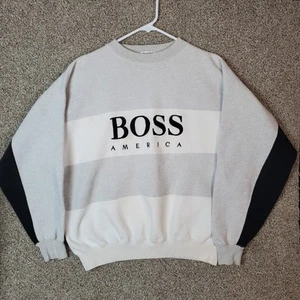 Sudadera Boss America Vintage Cuello Redondo Años 90 Bordada Talla XL Se Ajusta a Mediana - Imagen 1 de 6