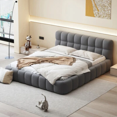 Queen Size Upholstered Platform Bed Frames w/ Headboard Daybed Bedroom Furniture - Image 1 of 4