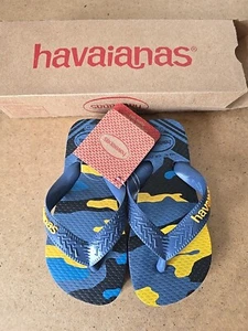 Havianas Camo Flip-Flops Kinder Größe UK 8C EU 25/26 Blau und Gelb Camouflage - Bild 1 von 6