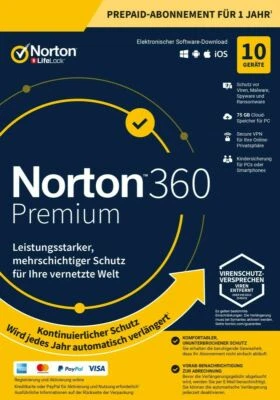 NORTON 360 PREMIUM 2025 10 Geräte 1 Jahr PC/Mac 10 PC DE Internet Security 2024 - Bild 1 von 4