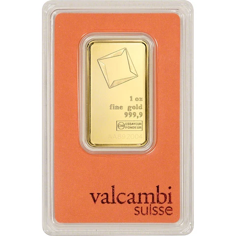 1 oz. Gold Bar - Valcambi Suisse - 999.9 Fine in Assay Cover