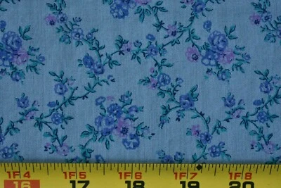 16" Long, Vintage, Lavender Purple & Green Floral on Blue Cotton, Marcus, P1727 - Image 1 of 4