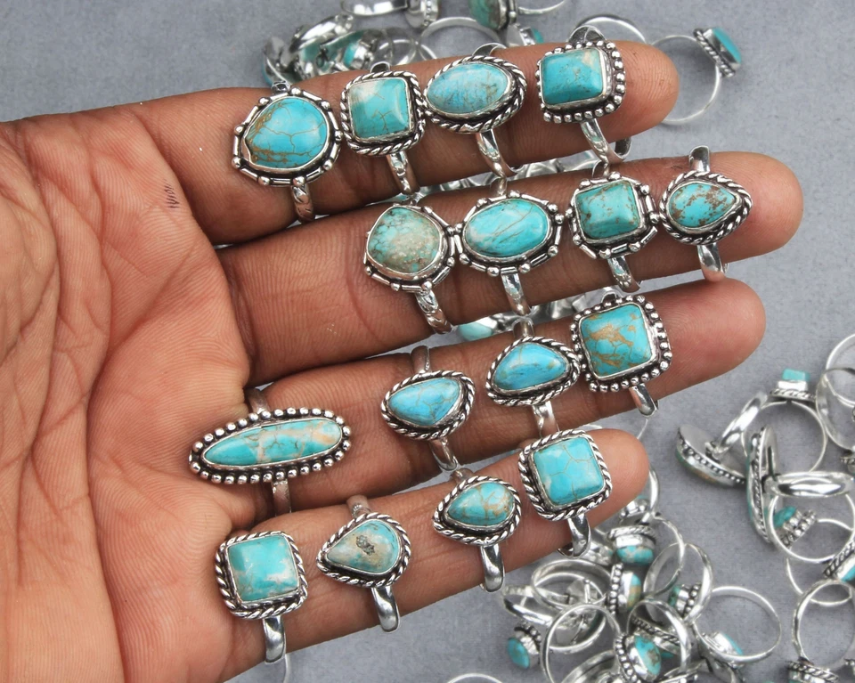 Ring 50 Stück Türkis Kristalle Silber Overlay Handgemacht Schmuck R-010 - Bild 1 von 1
