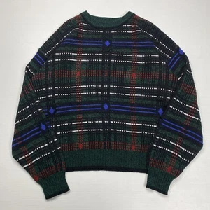 Vtg Hennessy Van Heusen Mens Sweater XLT Green Geometric Patterned Acrylic Retro - Picture 1 of 4