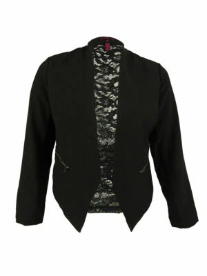Material Girl Juniors Lace Back Open Front Jacket, Black (Size XXS) - Image 1 of 2