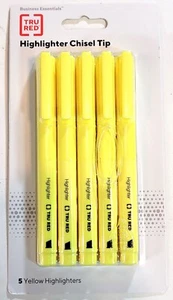 TRU RED Pocket Highlighter with Grip Chisel Tip Yellow 5/Pack TR54578 - Picture 1 of 2