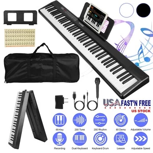 Fold 88 Key Digital Piano Full Size Semi-Weighted Electronic Keyboard Microphone - Picture 1 of 19