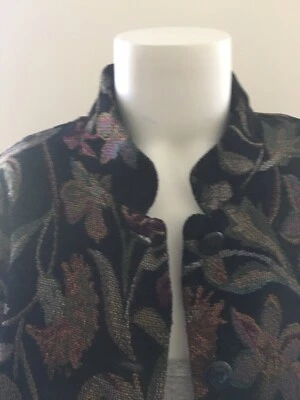 Blazer Dressbarn Mujer’s M Brocado Negro Púrpura Verde Damasco Carrera Trabajo Oficina Foto 1 de 4