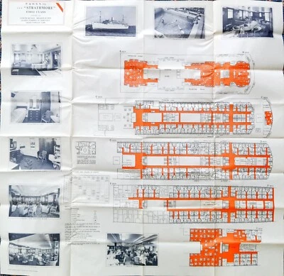 P&O TSS STRATHMORE First Class Deck Plans Single Sided Brochure January 1959 - Image 1 of 2