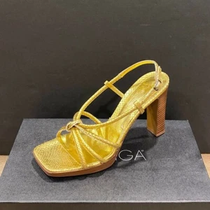 $189 Via Spiga V-Tripod Gold Metallic Python Sandals Heels Pumps Shoes 7.5 New - Picture 1 of 5