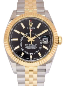 Rolex Sky-Dweller 18k Yellow Gold/Steel Black Dial 42mm Jubilee Watch 326933 - Picture 1 of 11