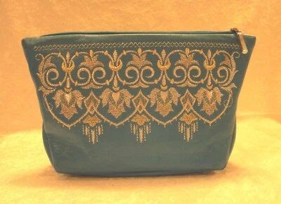Bolso de Cosméticos de Cuero Bordado Dorado "Borde" Azul 701-2176 Foto 1 de 4