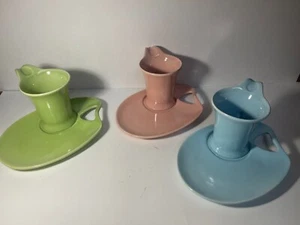 3 vintage pastel colored cup and tray sets - Picture 1 of 21