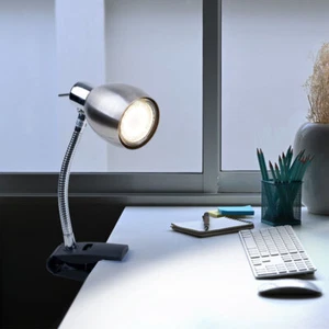 Lampada con Morsetto da Tavolo Lettura Flessibile Metallo Nichel Opaco Nero LED - Foto 1 di 8