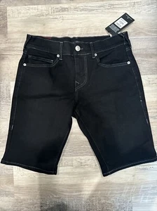 TRUE RELIGION Uomo Nero Risciacquo RICKY SN Corto Taglia 30 Relaxed Vestibilità Dritta - Foto 1 di 7