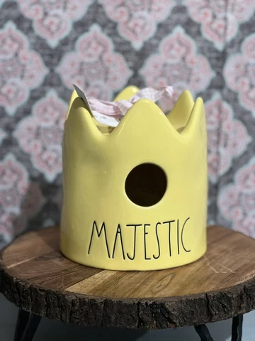 Rae Dunn Majestic Crown Shaped Yellow Birdhouse Bird House 6" Tall Cover