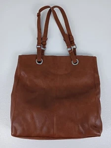 kelly & katie Brown Leather Handbag Satchel Tote Trapezoid 13"x14” - Picture 1 of 10