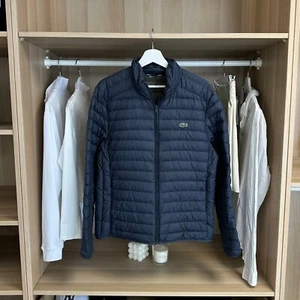 Lacoste Mens Down Puffer Jacket Size 50 / M Navy Blue Midweight Full-Zip Logo - Picture 1 of 7