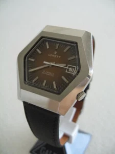 NOS NEW SWISS AUTOMATIC WATER RESIST DATE MEN'S BIG LORETT REVUE WATCH 1960'S - Picture 1 of 4