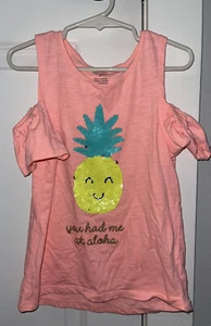 Girls CARTER'S S/S Peach Colored Cold Shoulder Top w/ Pineapple Flip Sequin SZ 7 - Picture 1 of 8