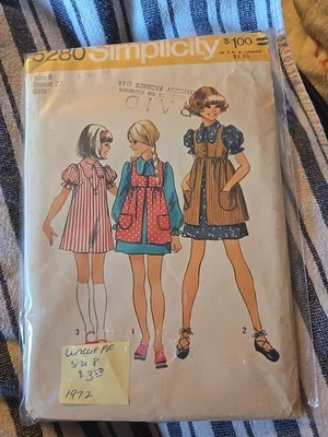 Vintage 1970s Simplicity Sewing Pattern Girl's DRESS SMOCK 5280 Sz 8 UC Fashion - Image 1 of 2