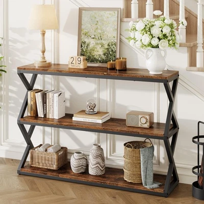 Mesa console rústica 47,2 polegadas, mesa de entrada industrial com prateleiras de 3 níveis... - Imagem 1 de 4