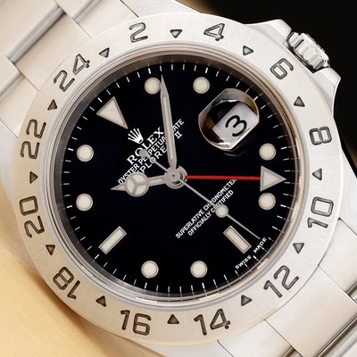 2000 Rolex Explorer II 16570 GMT Datum Schwarze Edelstahl 40mm Oyster Uhr - Bild 1 von 4