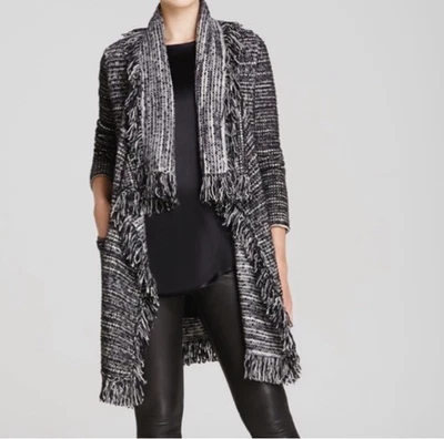 Cárdigan suéter Vince mezcla de lana con flecos negro blanco para mujer talla M cuero de cordero Foto 1 de 4