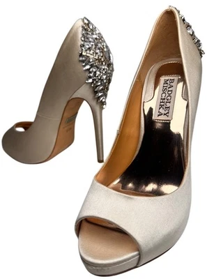 Badgley Mischka Kiara Heel Women Evening Shoes Sz 5.5 Ivory Embellished Stiletto - Image 1 of 4