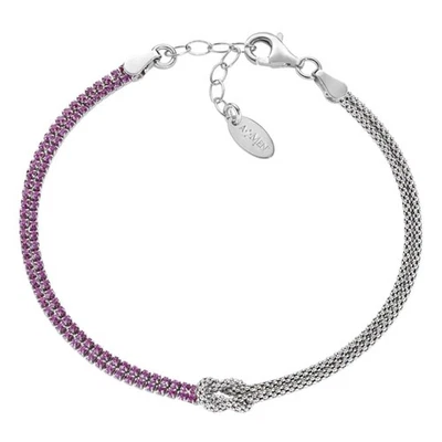 bracciale argento 925 anallergico amen zirconi rosa nodo d'amore catena - Immagine 1 di 3