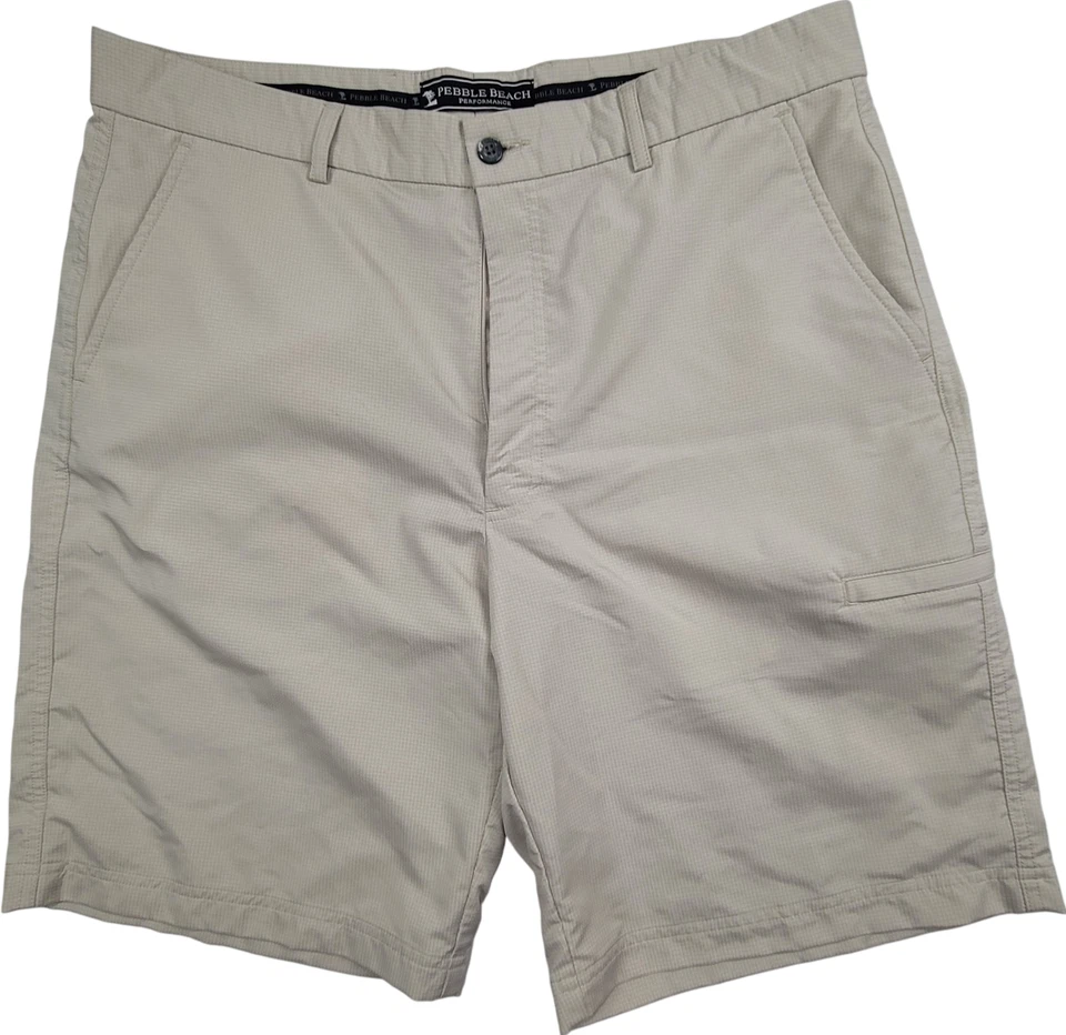 Pebble Beach Performance Men's Golf Shorts Beige Geometric Size 36 Lightweight - Image 1 of 4