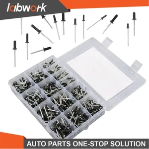 Labwork 500pcs Black Rivets Assortment Kit with 14 SAE Sizes (3/32"-3/16") - Picture 1 of 21