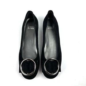 Stuart Weitzman Caring Shoes 7 Black Suede Wedge Ring Accent Womens Made Spain - Picture 1 of 10