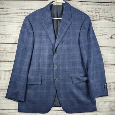 John W Nordstrom Loro Piana Cashmere Blazer Men 43R Blue Plaid Sport Coat - Image 1 of 4