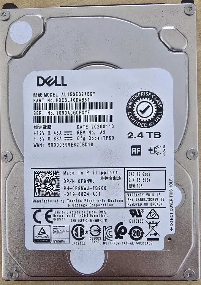 Dell 2.4TB 2.5" Hard Drive SAS 12Gbps 0F9NWJ - Image 1 of 1