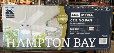 Hampton Bay Mena 44" LED Ceiling Fan Indoor/Outdoor Matte White Light Kit - Image 1 of 4