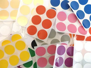 25mm (1 inch) Round Plastic Vinyl Dot Stickers, Coloured Circular Sticky Labels - Picture 1 of 20