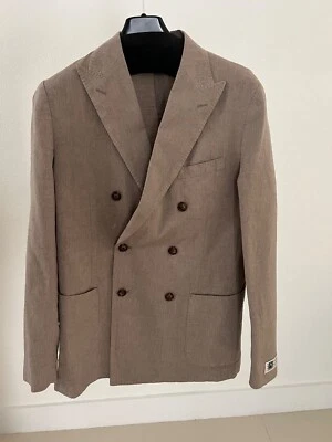NEW JCrew Size 39 Light Brown Slim-fit double-breasted suit jacket cotton-linen - Image 1 of 4