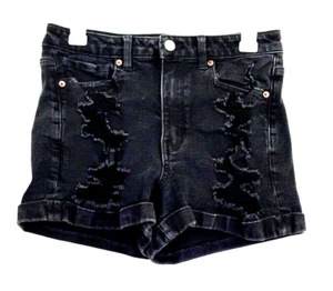 EUC American Eagle Stretch Damengröße 6 Jeansshorts abgenutzt, schwarz - Bild 1 von 4