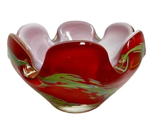 Raro piatto Norleans cristallo soffiato a mano rosso verde bianco Giappone regalo vintage - Foto 1 di 10