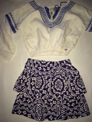 Conjunto de falda gymboree 4t Guess de lino blanco y azul Foto 1 de 4